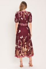 PLUM GARDEN ENCHANTMENT WOVEN MIDI DRESS