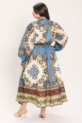 SKYBORNE ORNAMENTAL GRACE WOVEN MIDI SHIRT DRESS