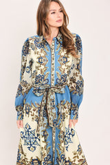 SKYBORNE ORNAMENTAL GRACE WOVEN MIDI SHIRT DRESS