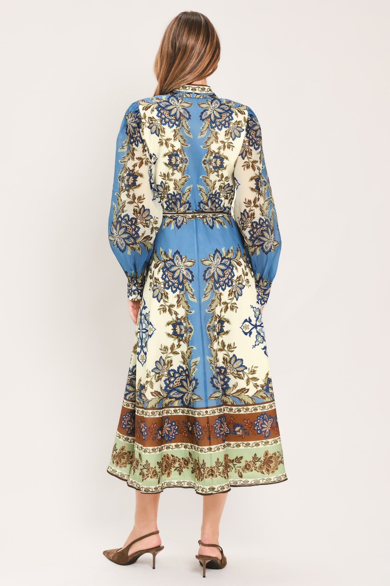 SKYBORNE ORNAMENTAL GRACE WOVEN MIDI SHIRT DRESS