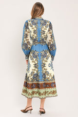SKYBORNE ORNAMENTAL GRACE WOVEN MIDI SHIRT DRESS