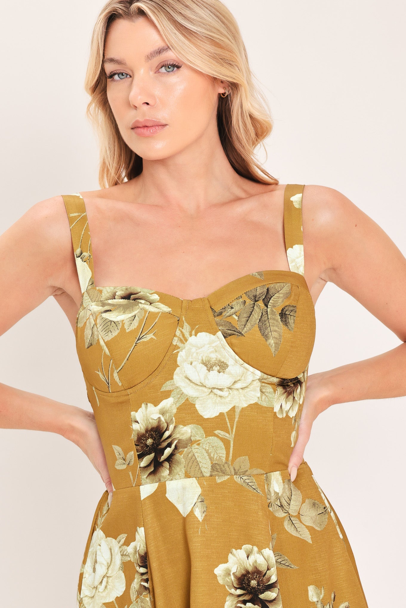 [PREORDER] MUSTARD ROSETTE MELODY WOVEN MIDI DRESS