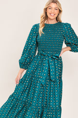 OCEAN DOT RUFFLE WOVEN MIDI DRESS