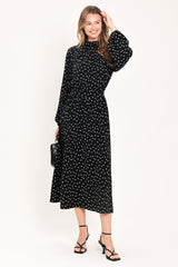 MIDNIGHT SPRINKLE WALTZ WOVEN MIDI DRESS