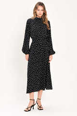MIDNIGHT SPRINKLE WALTZ WOVEN MIDI DRESS