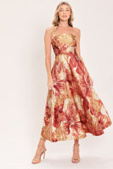 CINNAMON FLORA DRIFT WOVEN MIDI DRESS