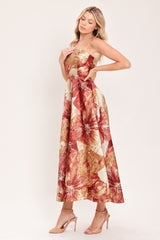 CINNAMON FLORA DRIFT WOVEN MIDI DRESS