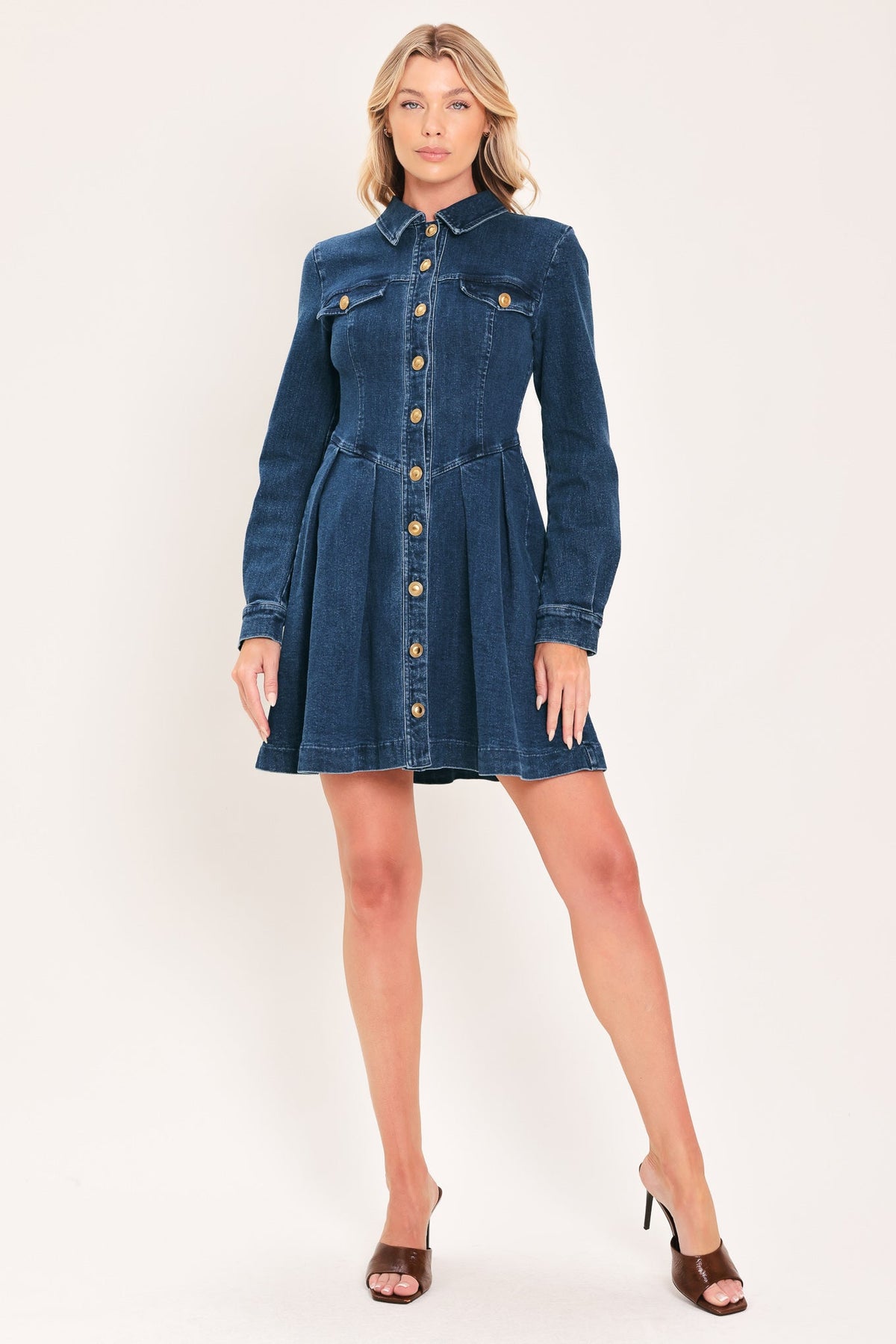 DENIM HERITAGE FLARE MINI DRESS - Flying Tomato - Flyclothing LLC
