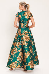 EMERALD GOLDEN BLOOM WOVEN MAXI DRESS