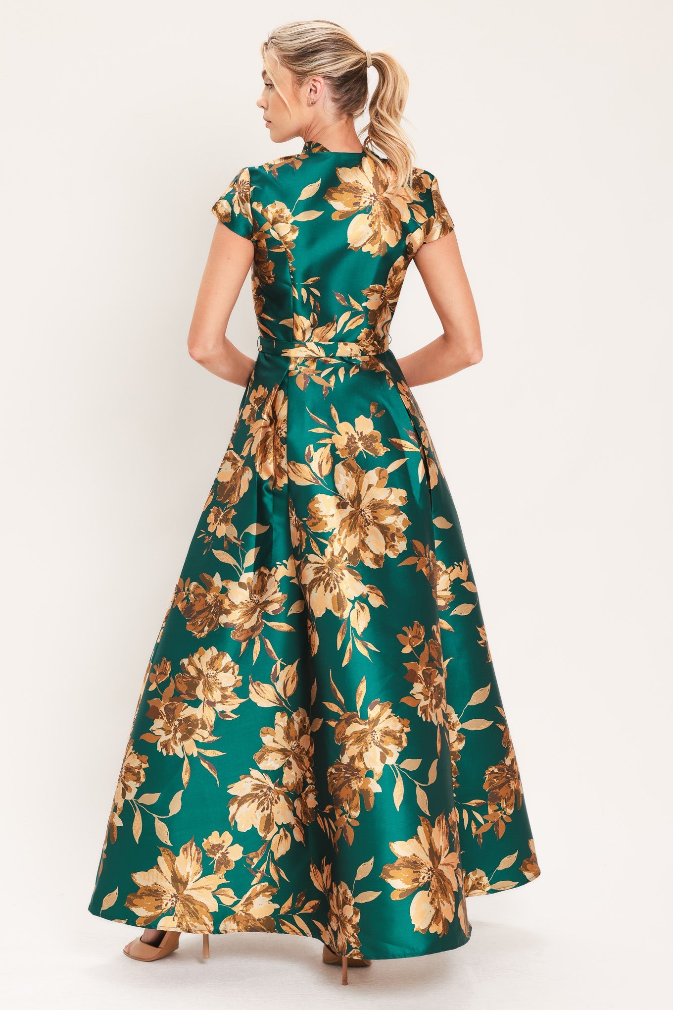 EMERALD GOLDEN BLOOM WOVEN MAXI DRESS