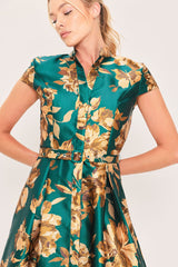 EMERALD GOLDEN BLOOM WOVEN MAXI DRESS