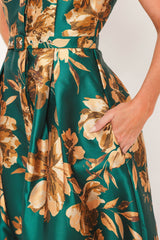 EMERALD GOLDEN BLOOM WOVEN MAXI DRESS