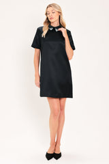 ONYX COLLAR GLOW WOVEN MINI DRESS