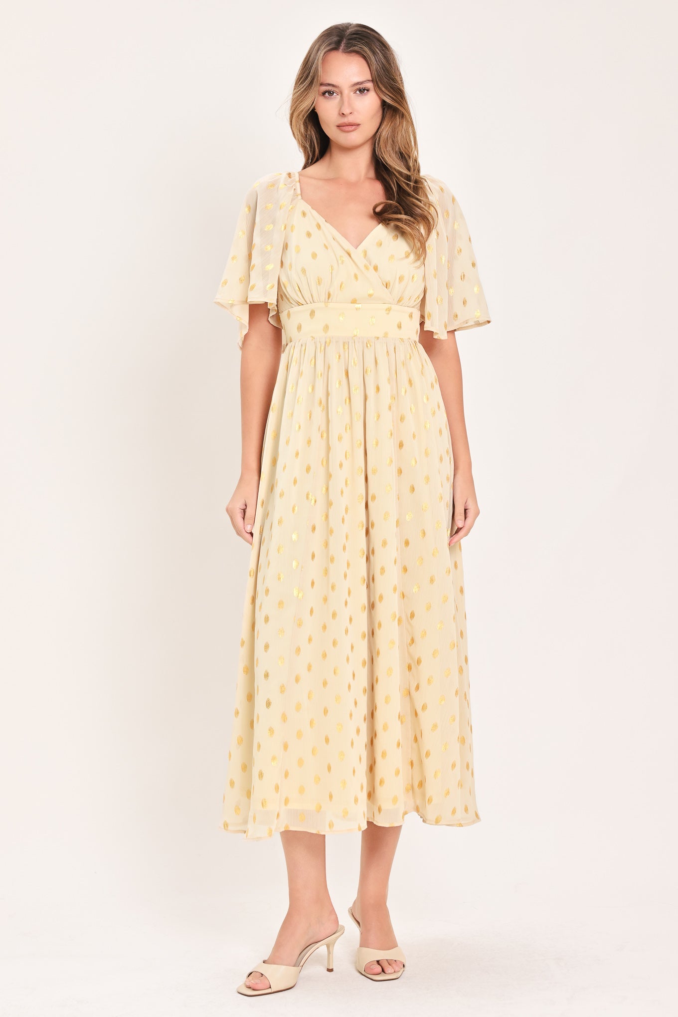 SHIMMERING SKY AFFECTION WOVEN MIDI DRESS