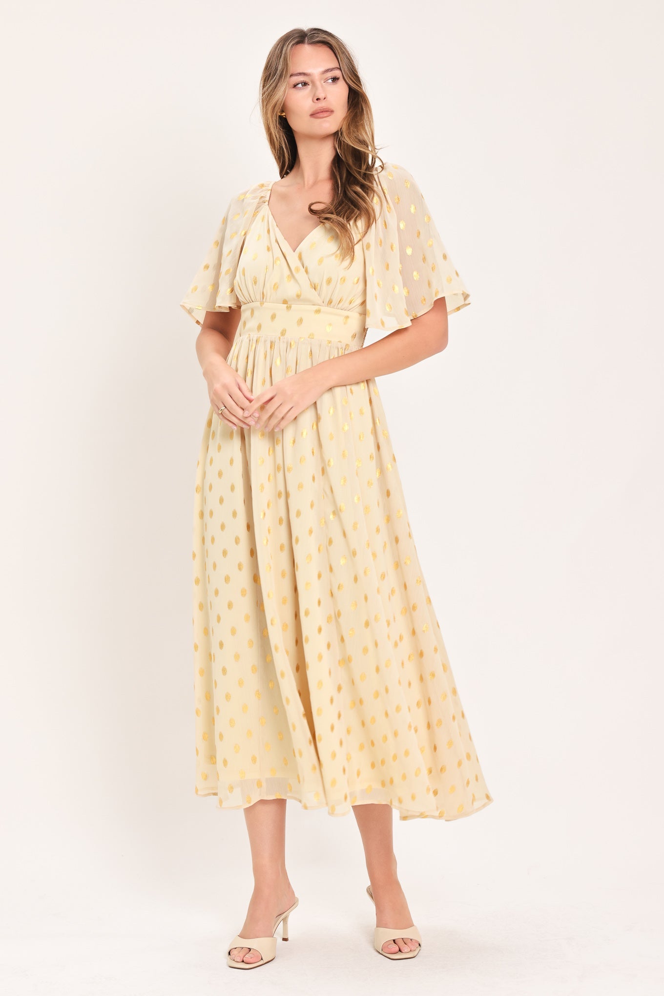 SHIMMERING SKY AFFECTION WOVEN MIDI DRESS