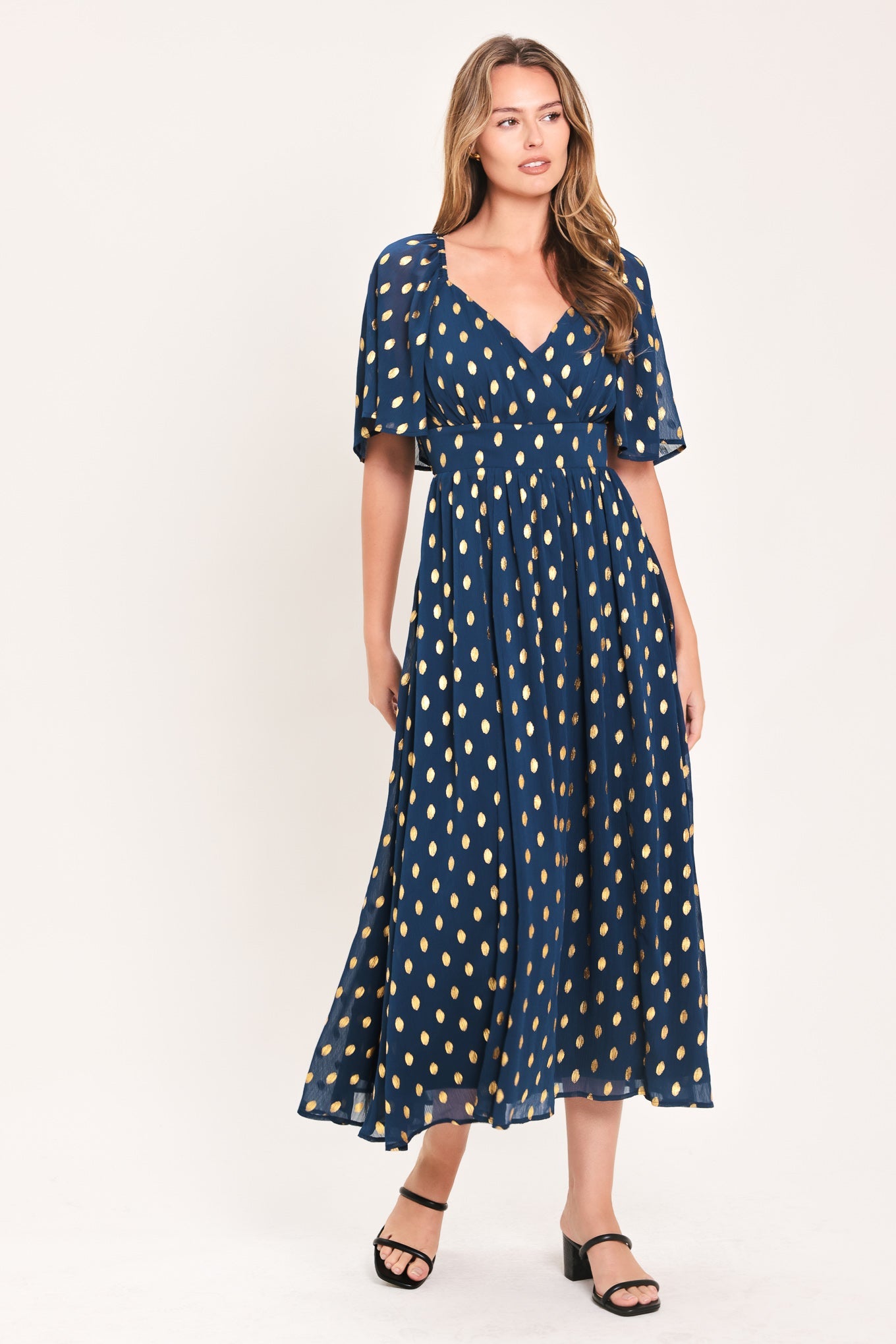 SHIMMERING SKY AFFECTION WOVEN MIDI DRESS