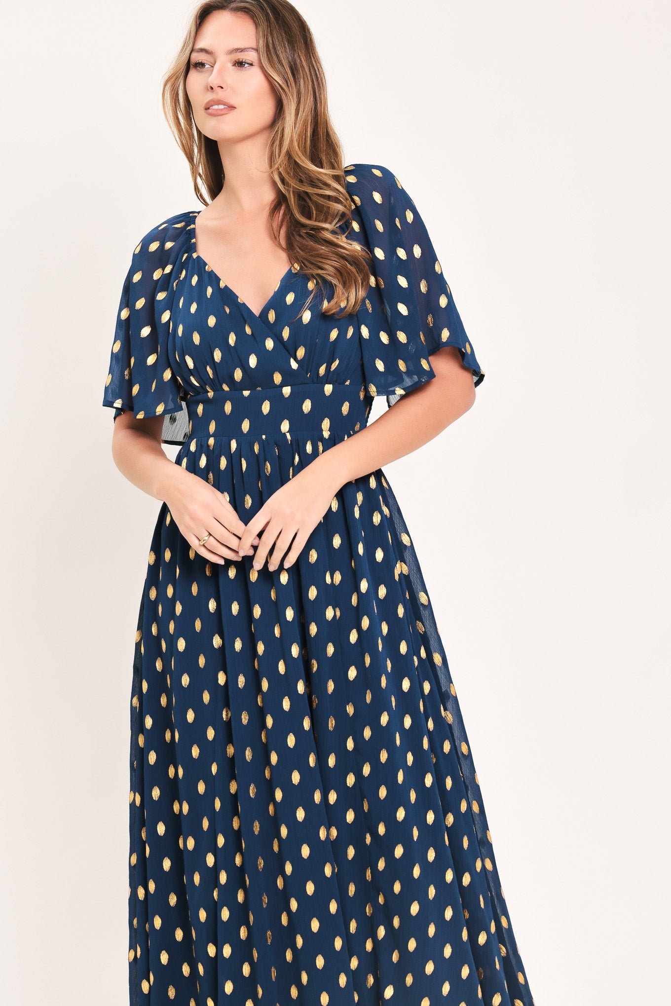 SHIMMERING SKY AFFECTION WOVEN MIDI DRESS