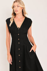 NIGHTFALL GOLD ACCENT WOVEN MIDI DRESS
