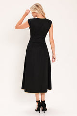 NIGHTFALL GOLD ACCENT WOVEN MIDI DRESS