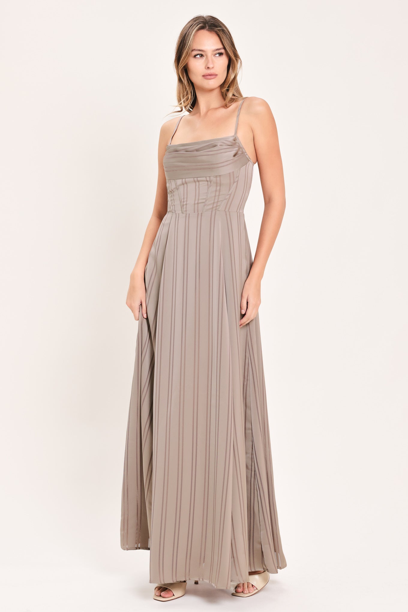 MISTED SILK DAYBREAK WOVEN SHADOW STRIPE MAXI DRESS