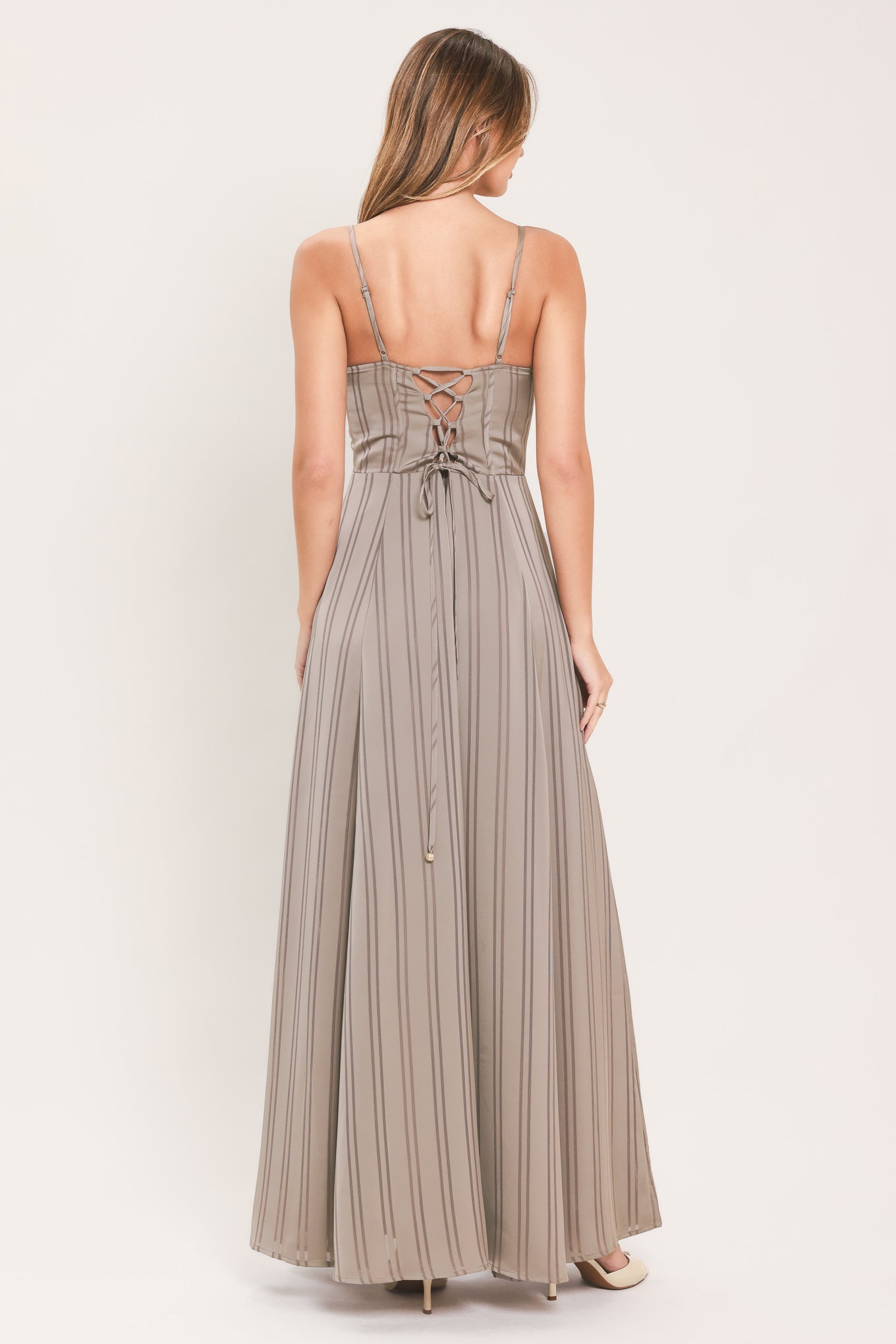 MISTED SILK DAYBREAK WOVEN SHADOW STRIPE MAXI DRESS
