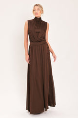 ESPRESSO GATHERED GLOW WOVEN MAXI DRESS