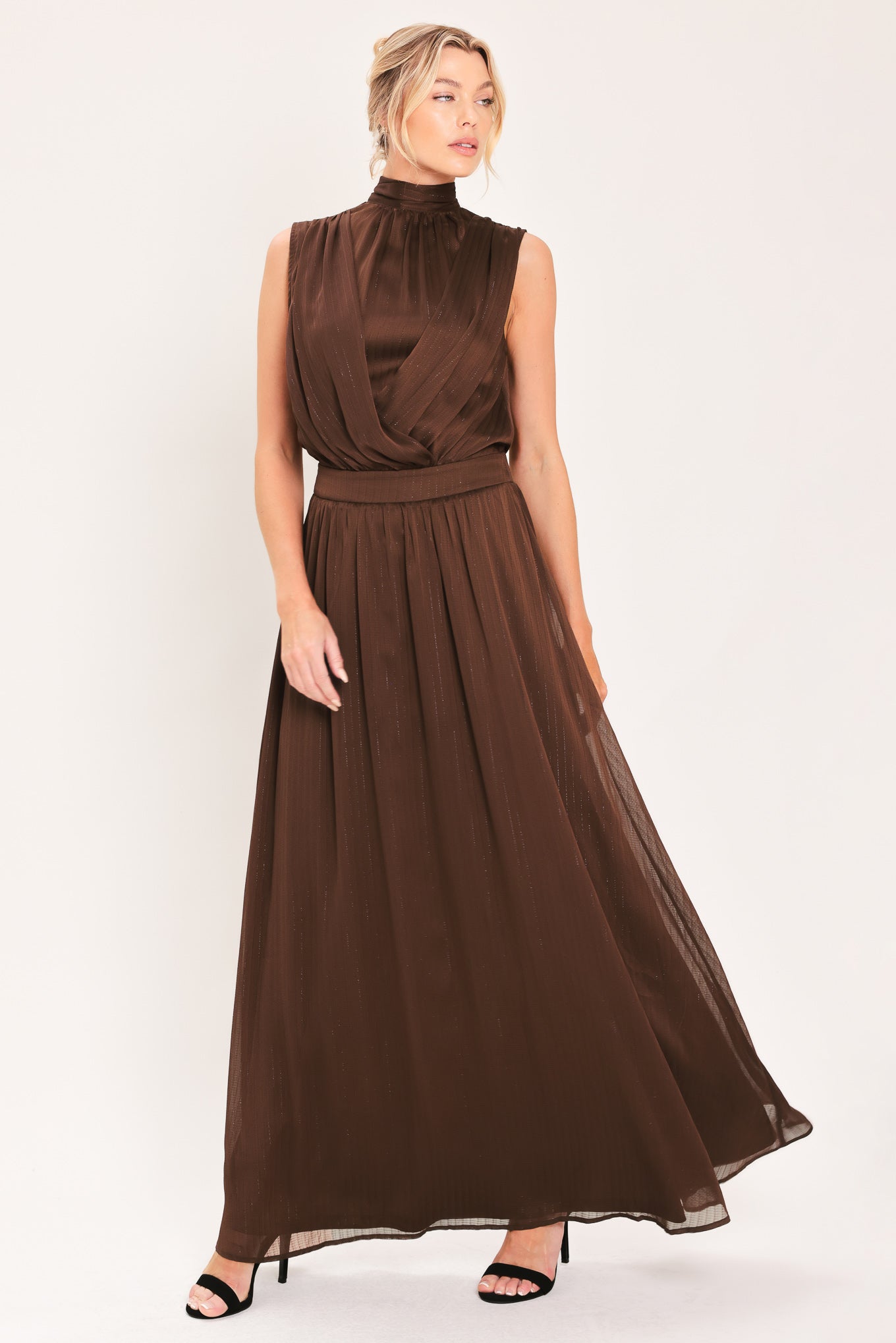 ESPRESSO GATHERED GLOW WOVEN MAXI DRESS