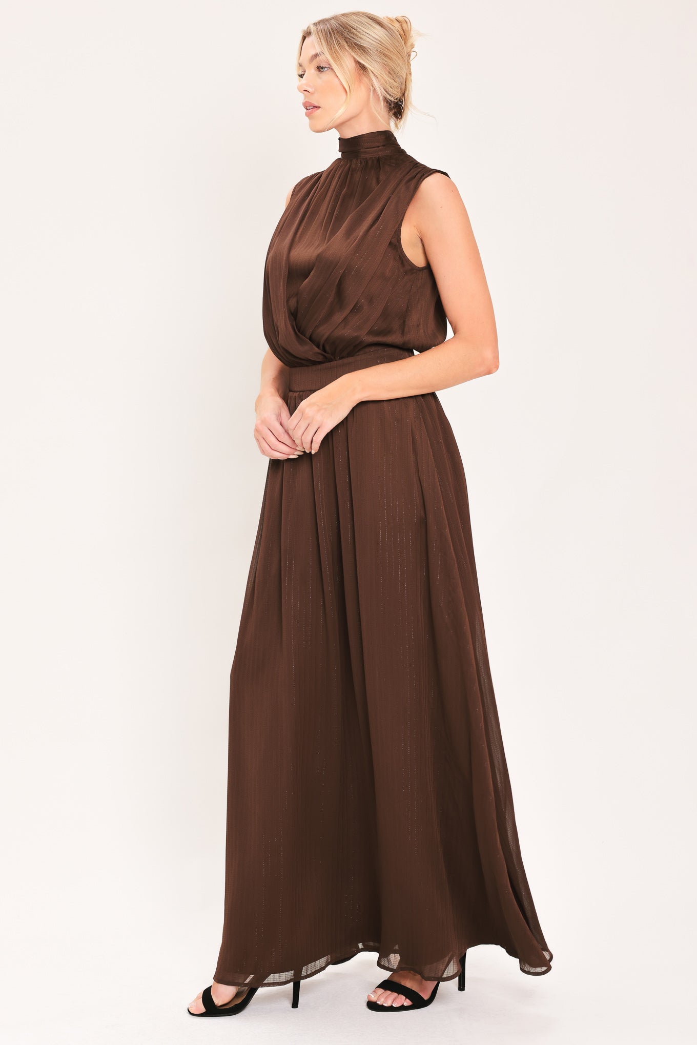 ESPRESSO GATHERED GLOW WOVEN MAXI DRESS