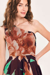 VINTAGE MERLOT WINE PRINTED ONE-SHOULDER MAXI DRESS - Flying Tomato - Flyclothing LLC