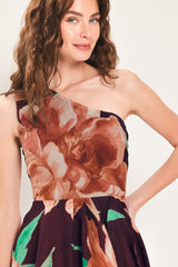 VINTAGE MERLOT WINE PRINTED ONE-SHOULDER MAXI DRESS - Flying Tomato - Flyclothing LLC