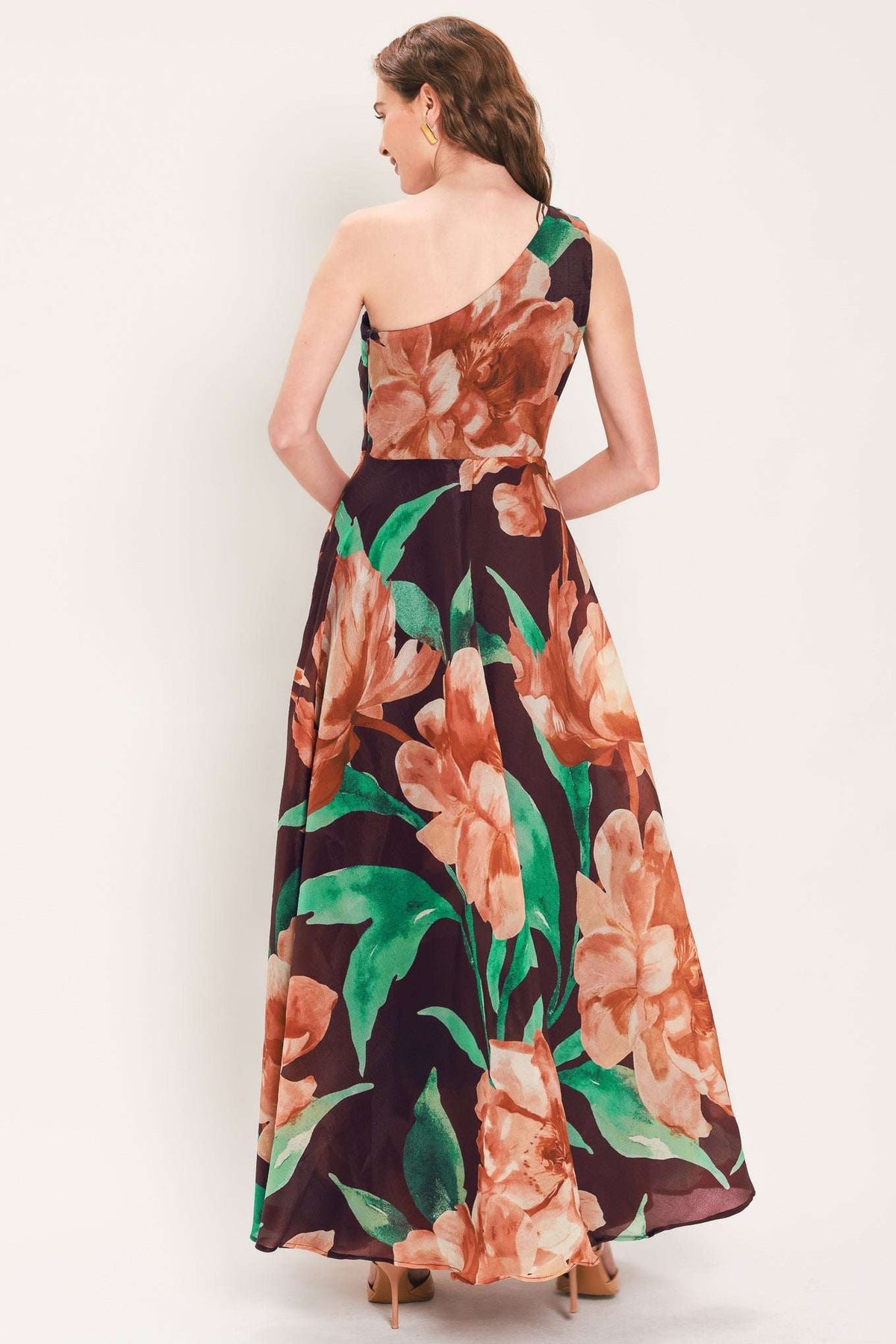 VINTAGE MERLOT WINE PRINTED ONE-SHOULDER MAXI DRESS - Flying Tomato - Flyclothing LLC