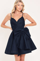 DEEP BLUE CELEBRATION DENIM MINI DRESS