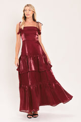 BORDEAUX BLOOM WOVEN MAXI DRESS