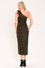 LEOPARD NOIR MUSE WOVEN MIDI DRESS