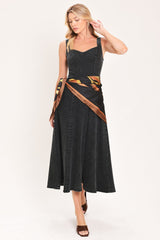 DARKWASH SCARF ELEGANCE DENIM MIDI DRESS
