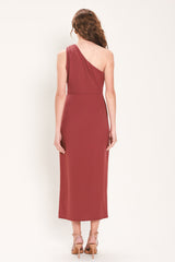 SIENNA STATEMENT BURNT SIENNA RUFFLE ONE-SHOULDER MIDI DRESS - Flying Tomato - Flyclothing LLC