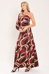 CABERNET SCULPTED WAVE WOVEN MAXI DRESS