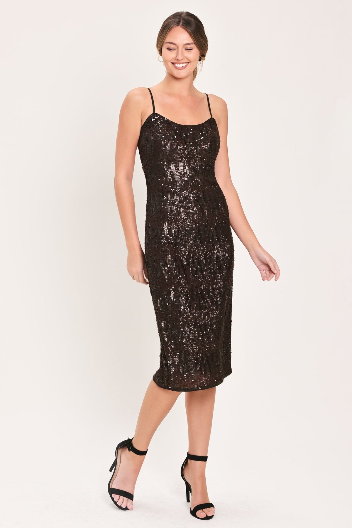 BRONZE AFTERGLOW BROWN SEQUIN SLIP MIDI DRESS - Flying Tomato - Flyclothing LLC