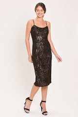 BRONZE AFTERGLOW BROWN SEQUIN SLIP MIDI DRESS - Flying Tomato - Flyclothing LLC