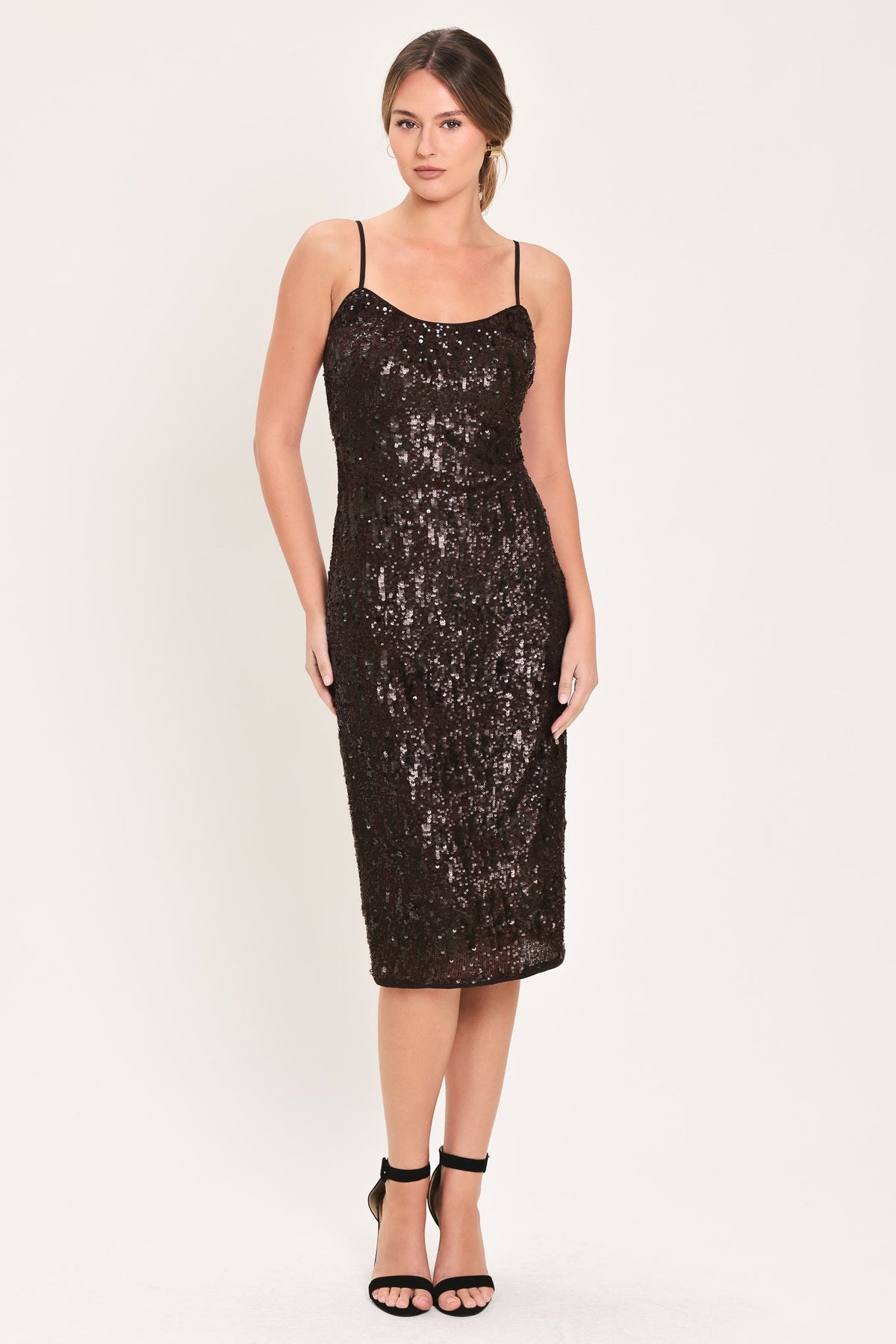 BRONZE AFTERGLOW BROWN SEQUIN SLIP MIDI DRESS - Flying Tomato - Flyclothing LLC