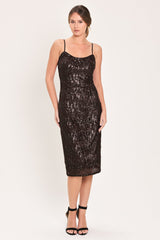 BRONZE AFTERGLOW BROWN SEQUIN SLIP MIDI DRESS - Flying Tomato - Flyclothing LLC