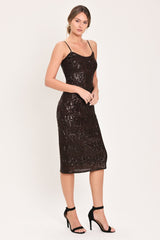 BRONZE AFTERGLOW BROWN SEQUIN SLIP MIDI DRESS - Flying Tomato - Flyclothing LLC