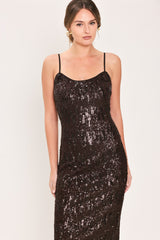 BRONZE AFTERGLOW BROWN SEQUIN SLIP MIDI DRESS - Flying Tomato - Flyclothing LLC