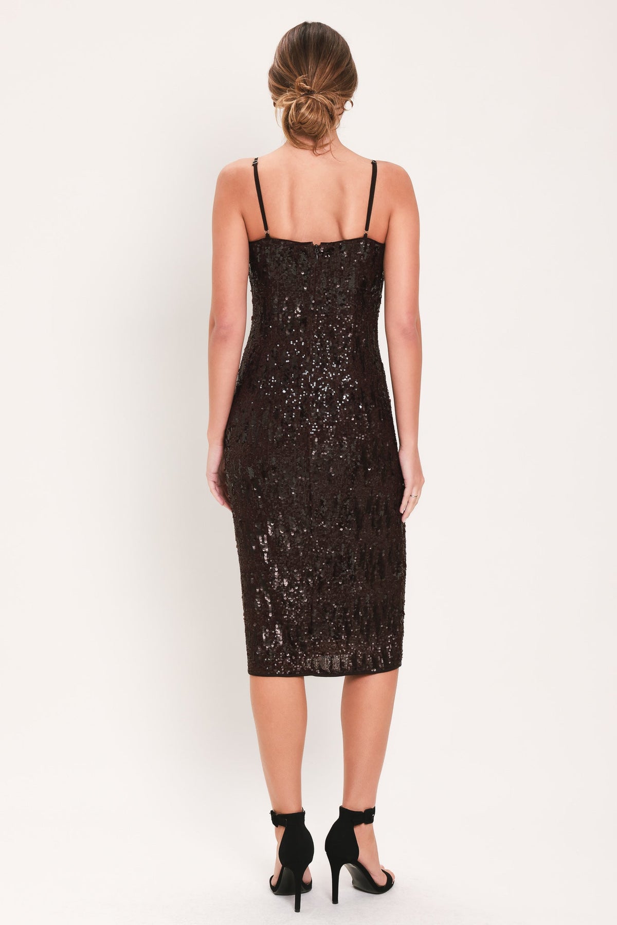 BRONZE AFTERGLOW BROWN SEQUIN SLIP MIDI DRESS - Flying Tomato - Flyclothing LLC