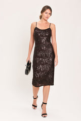 BRONZE AFTERGLOW BROWN SEQUIN SLIP MIDI DRESS - Flying Tomato - Flyclothing LLC