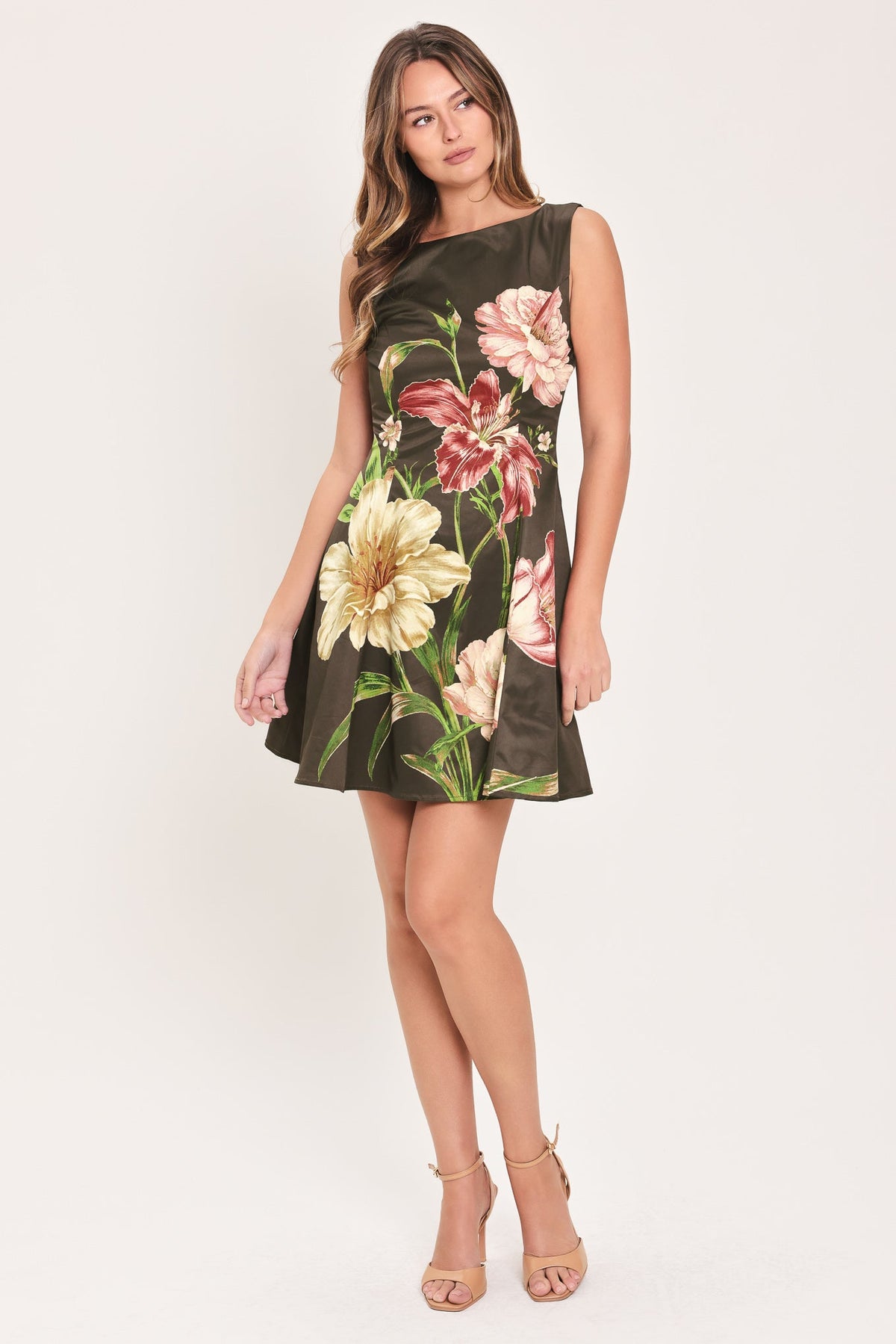 COCOA FLIRT DARK BROWN PRINTED SKATER MINI DRESS - Flying Tomato - Flyclothing LLC