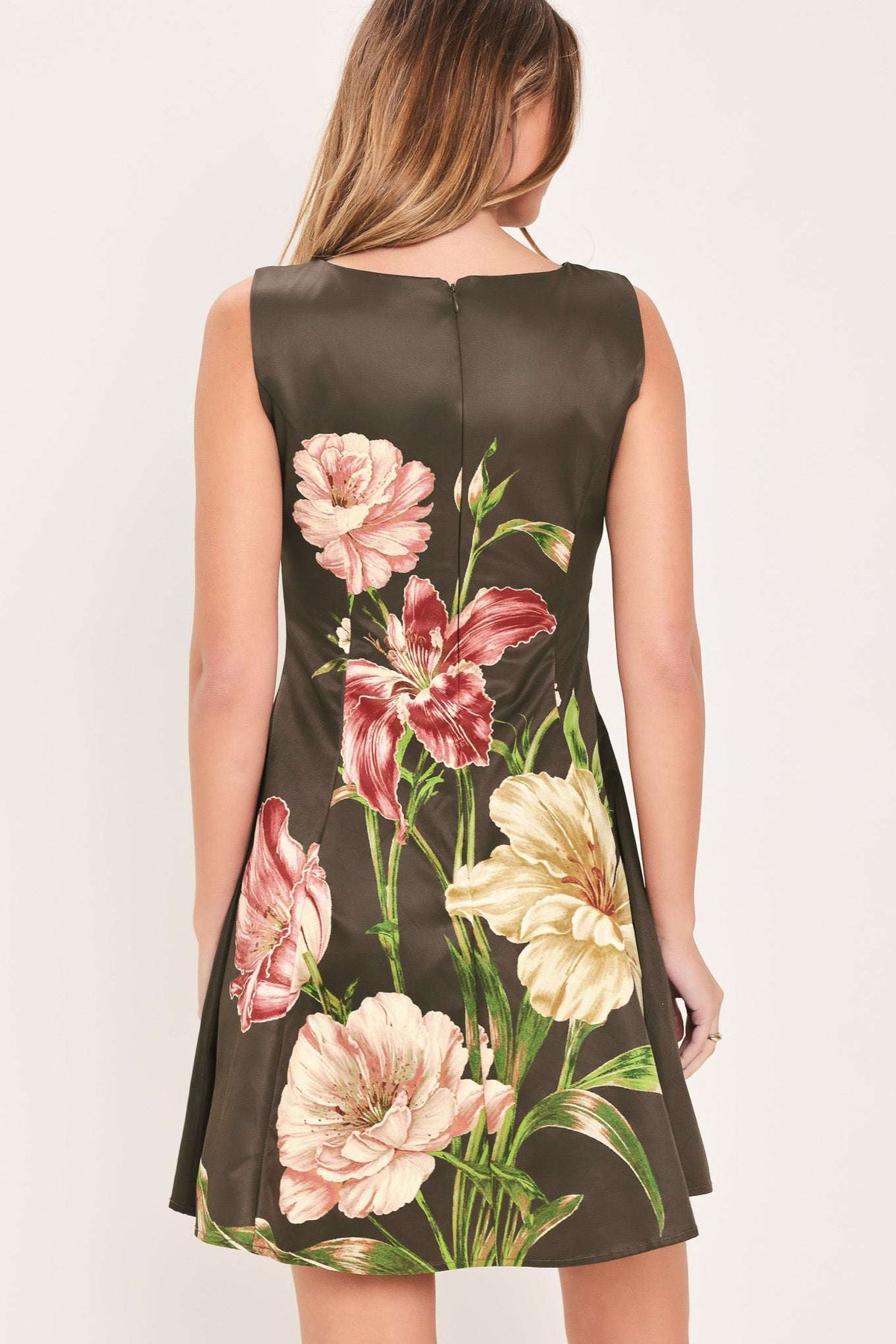 COCOA FLIRT DARK BROWN PRINTED SKATER MINI DRESS - Flying Tomato - Flyclothing LLC