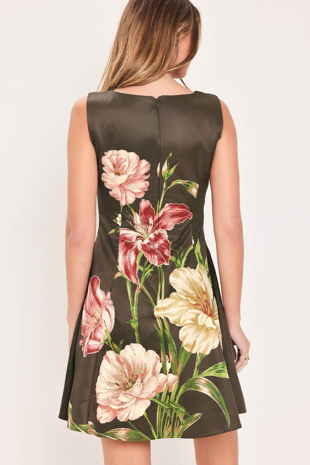 COCOA FLIRT DARK BROWN PRINTED SKATER MINI DRESS - Flying Tomato - Flyclothing LLC