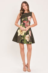COCOA FLIRT DARK BROWN PRINTED SKATER MINI DRESS - Flying Tomato - Flyclothing LLC