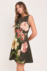 COCOA FLIRT DARK BROWN PRINTED SKATER MINI DRESS - Flying Tomato - Flyclothing LLC